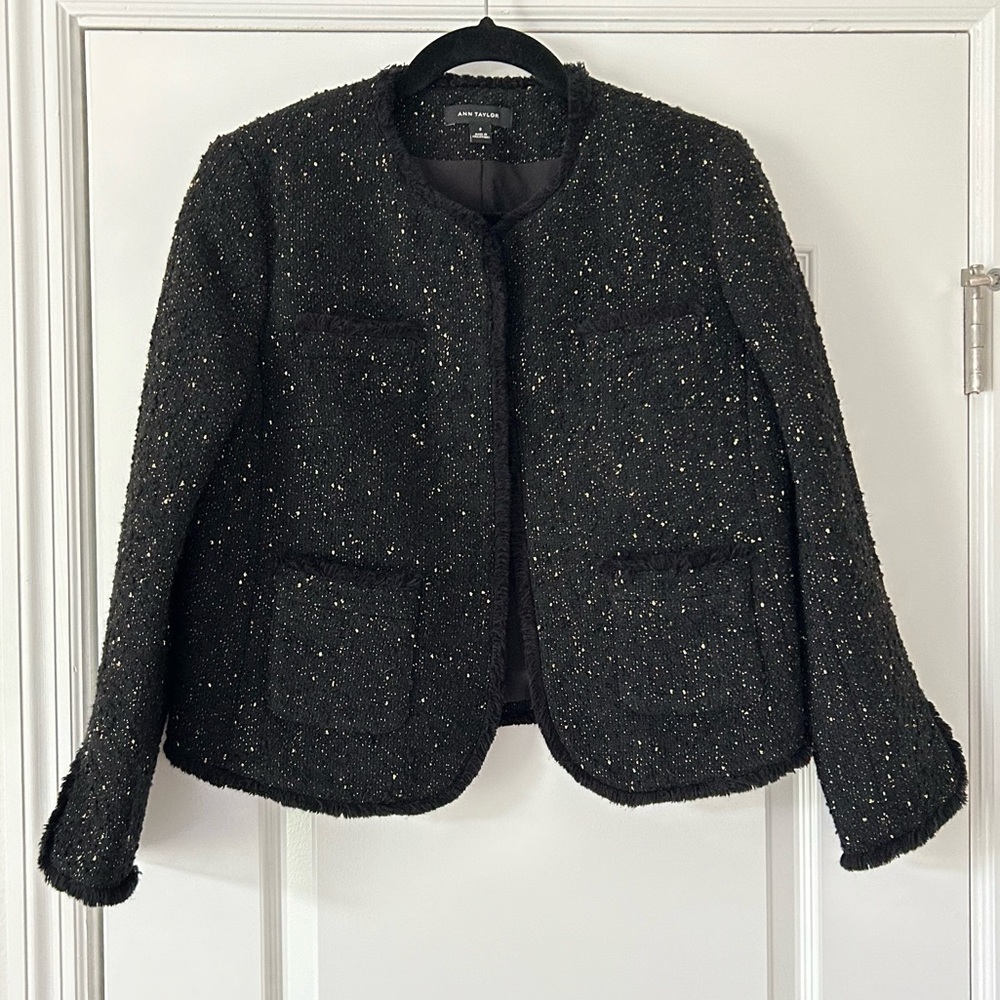 Ann Taylor Black and Gold Tweed Blazer